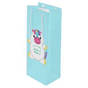 Unicorn Baby Shower Teal Wine Gift Bag