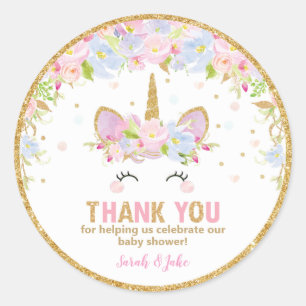 Unicorn Baby Shower Thank You Favor Sticker Labels