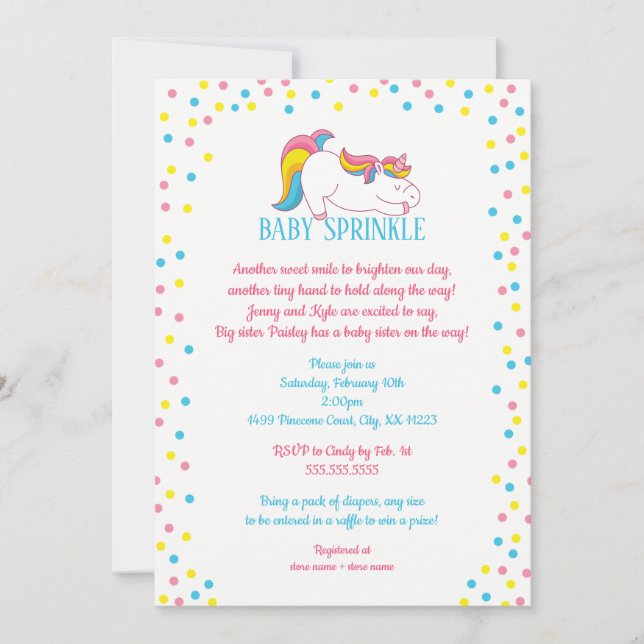 Unicorn Baby Sprinkle invitation (Front)