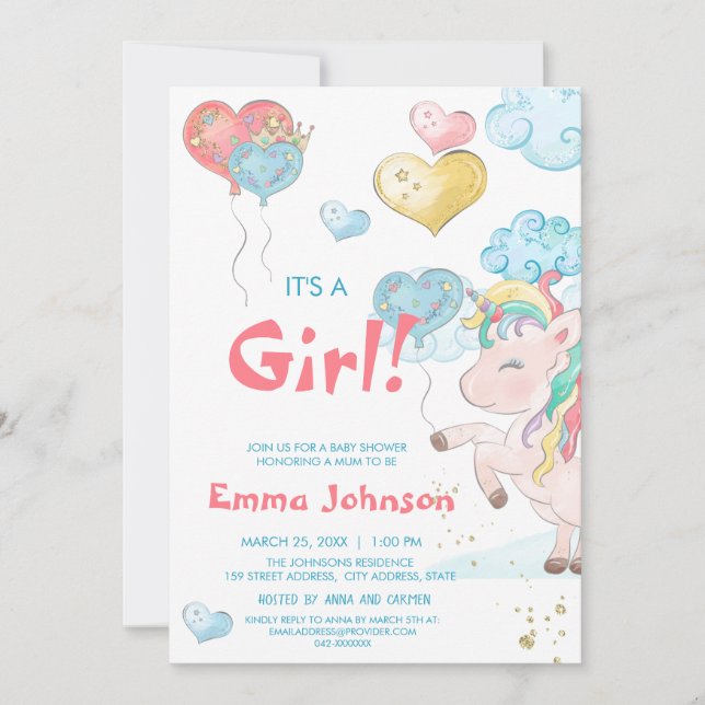 Unicorn BabyShower Baby Girl Shower Invitation (Front)