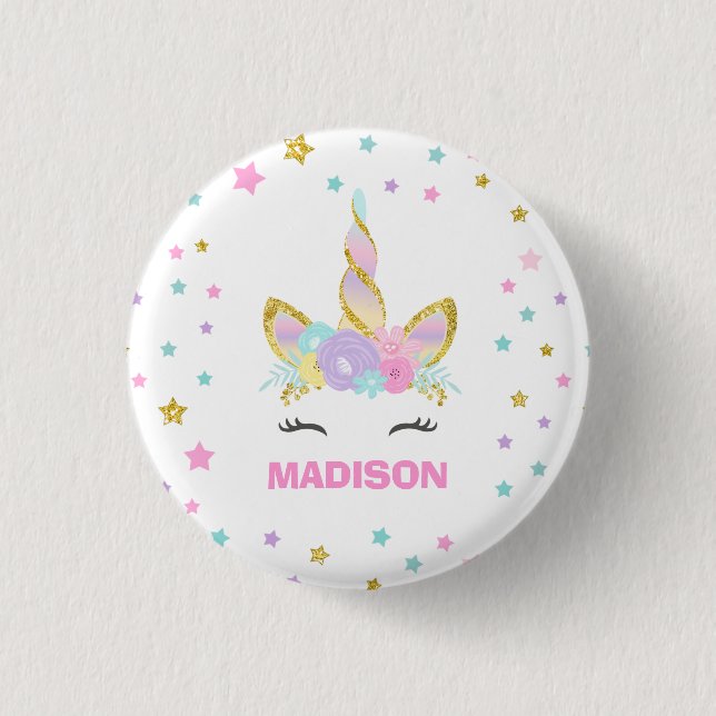 Unicorn Badge Unicorn Favour Party Pin Pink & Gold (Front)