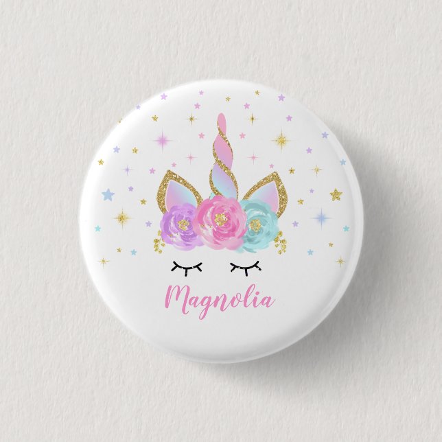 Unicorn Badge Unicorn Favour Party Pin Pink & Gold (Front)