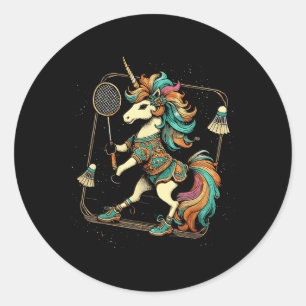 Unicorn Badminton Player Shuttle Classic Round Sticker