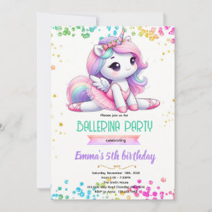Unicorn ballerina party invitation