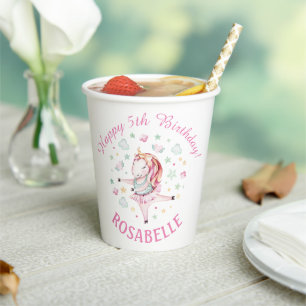 Unicorn Ballerina PInk Birthday Party Paper Cups