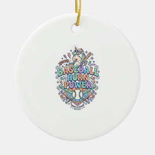 Unicorn Baseball Horn Power Kawaii Vector Design_1 Ceramic Tree Decoration