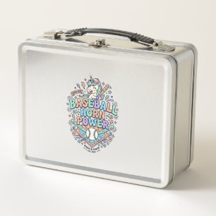 Unicorn Baseball Horn Power Kawaii Vector Design_1 Metal Lunch Box