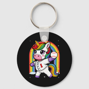 Unicorn Baseball Rainbow Baseball Lover I Unicorn Key Ring