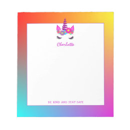 Unicorn Be Kind Stay Safe Cute Personalised Notepad