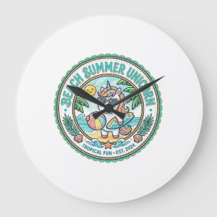 Unicorn Beach Summer Unicorn POD Ready Apparel Gra Large Clock