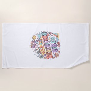 Unicorn Beachicorn Vibes Whimsical White Backgroun Beach Towel
