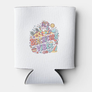 Unicorn Beachicorn Vibes Whimsical White Backgroun Can Cooler