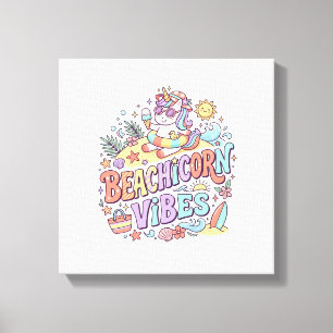 Unicorn Beachicorn Vibes Whimsical White Backgroun Canvas Print