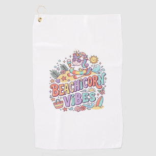 Unicorn Beachicorn Vibes Whimsical White Backgroun Golf Towel