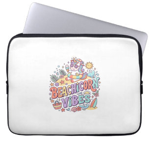 Unicorn Beachicorn Vibes Whimsical White Backgroun Laptop Sleeve