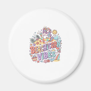 Unicorn Beachicorn Vibes Whimsical White Backgroun Magnet