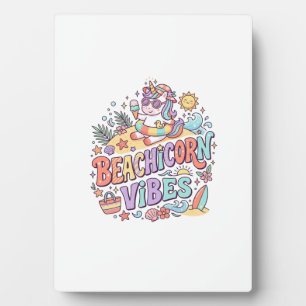 Unicorn Beachicorn Vibes Whimsical White Backgroun Plaque