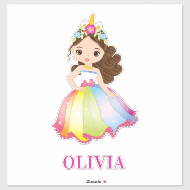 Unicorn Beautiful Girl in Rainbow Colours Sticker (Sheet)
