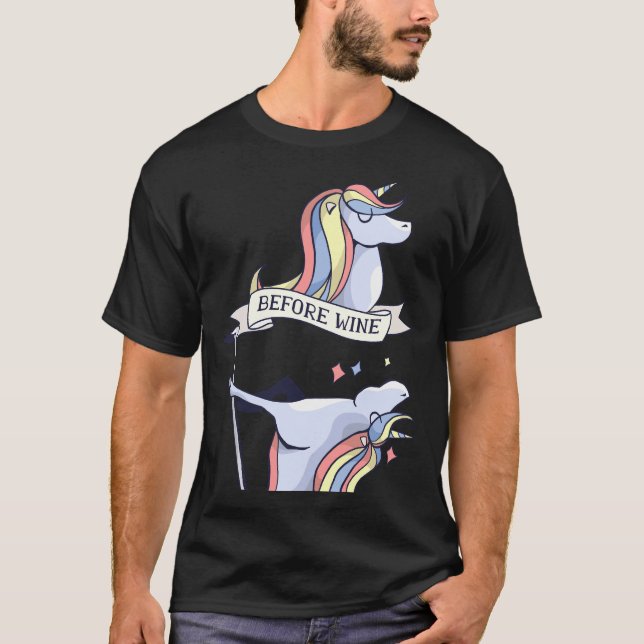Unicorn Before Wine After Wine Dancing Pole T-Shirt (Front)