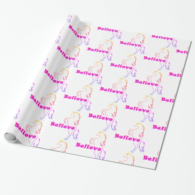 Unicorn Believe Design - Glossy Wrapping Paper, 30 Wrapping Paper (Unrolled)