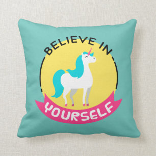 Unicorn "Believe in yourself" motivational drawing Cushion