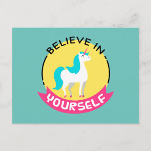 Unicorn "Believe in yourself" motivational drawing Postcard