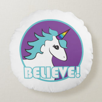Unicorn "BELIEVE!" Round Cushion