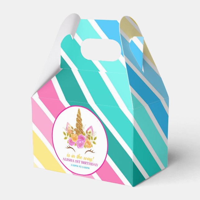 Unicorn Birthday 1st Birthday Party Favour Box (Back Side)