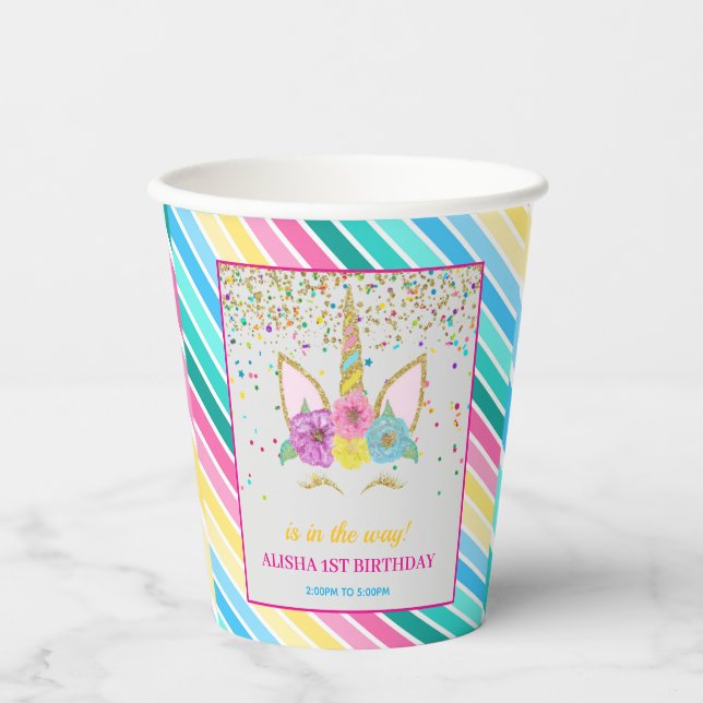 Unicorn Birthday 1st Birthday Party Paper Cups (Front)