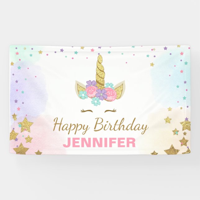 Unicorn birthday banner Magical Pink and Gold Girl (Horizontal)
