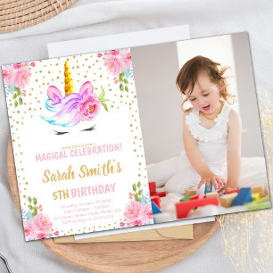 Unicorn birthday birthday invitations with photo