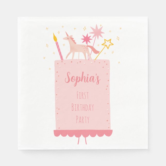 Unicorn Birthday Cake Napkin (Front)