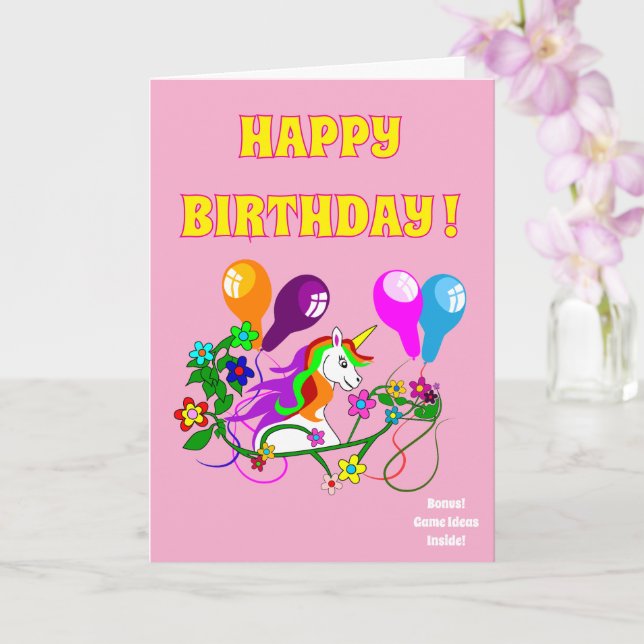 UNICORN birthday card for kids fun (Orchid)