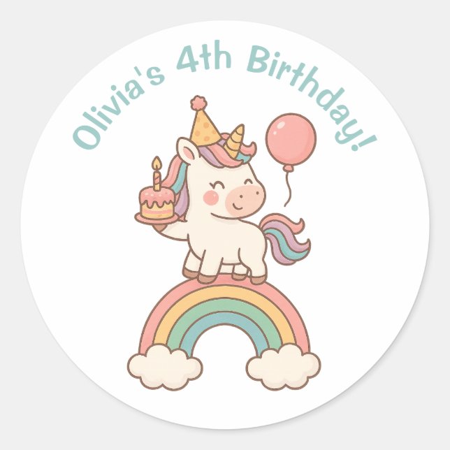 Unicorn Birthday Classic Round Sticker (Front)
