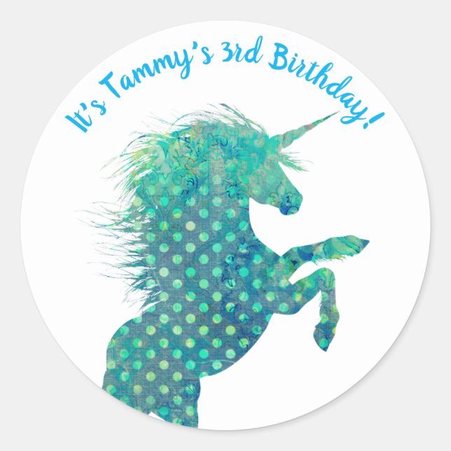 Unicorn, Birthday Classic Round Sticker (Front)