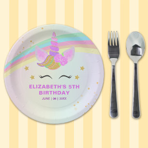 Unicorn Birthday for Baby Girl Paper Plate