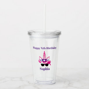 Unicorn Birthday Girl Cool Pink Purple Name Age Acrylic Tumbler
