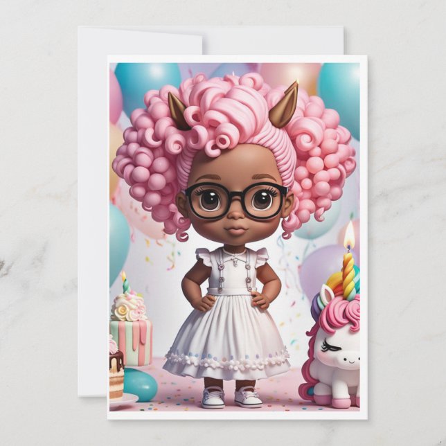 Unicorn birthday girl invitation (Front)