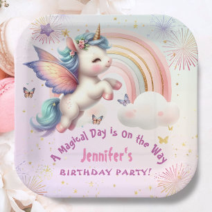Unicorn Birthday Girl Purple Pink Paper Plate