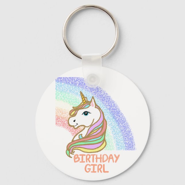 Unicorn Birthday Girl Rainbow Key Ring (Front)