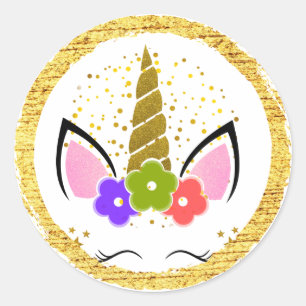 Unicorn Birthday Gold Glitter Sparkle Stars Classic Round Sticker
