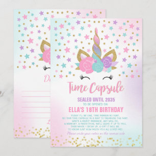 Unicorn Birthday Guestbook Time Capsule With Notes Invitation