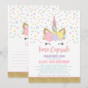Unicorn Birthday Guestbook Time Capsule With Notes Invitation
