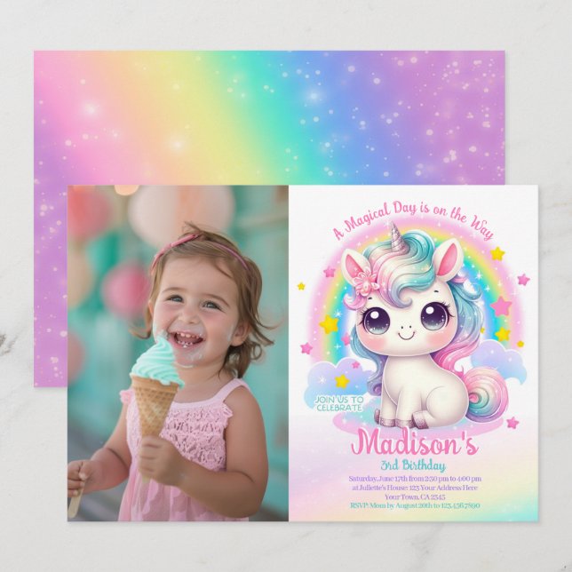 Unicorn Birthday Invitation (Front/Back)
