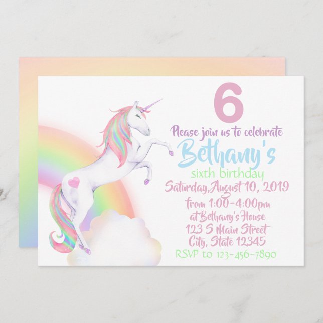 Unicorn Birthday Invitation (Front/Back)