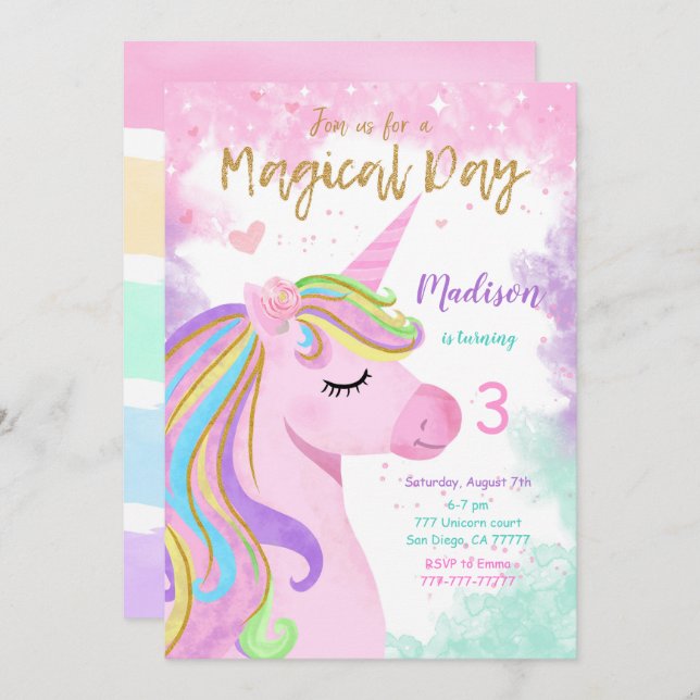 Unicorn Birthday Invitation (Front/Back)
