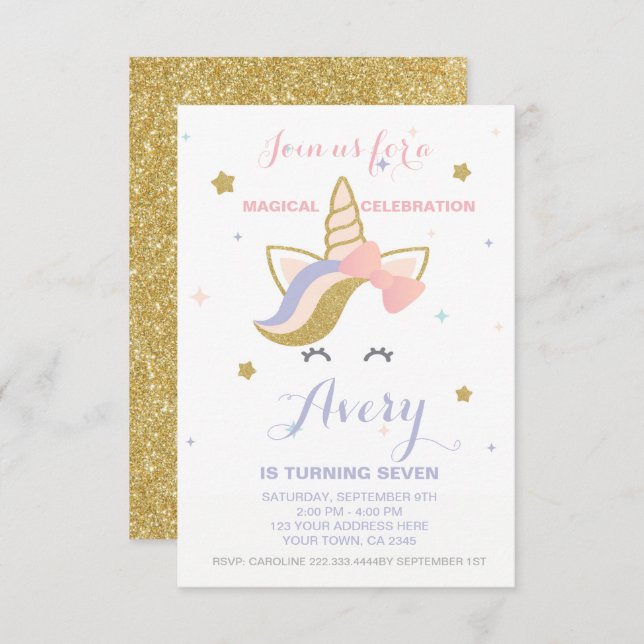Unicorn Birthday Invitation (Front/Back)