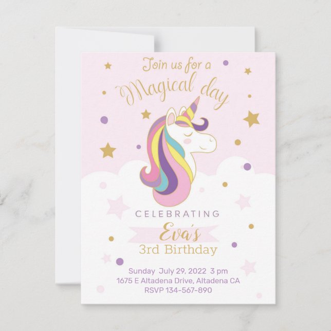 Unicorn birthday invitation card (Front)
