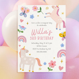 Unicorn Birthday Invitation Girls   4th, 5th Birth