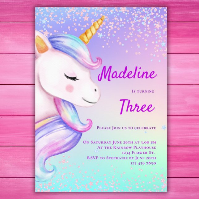 Unicorn Birthday Invitation Girls Pastel Rainbow (Creator Uploaded)